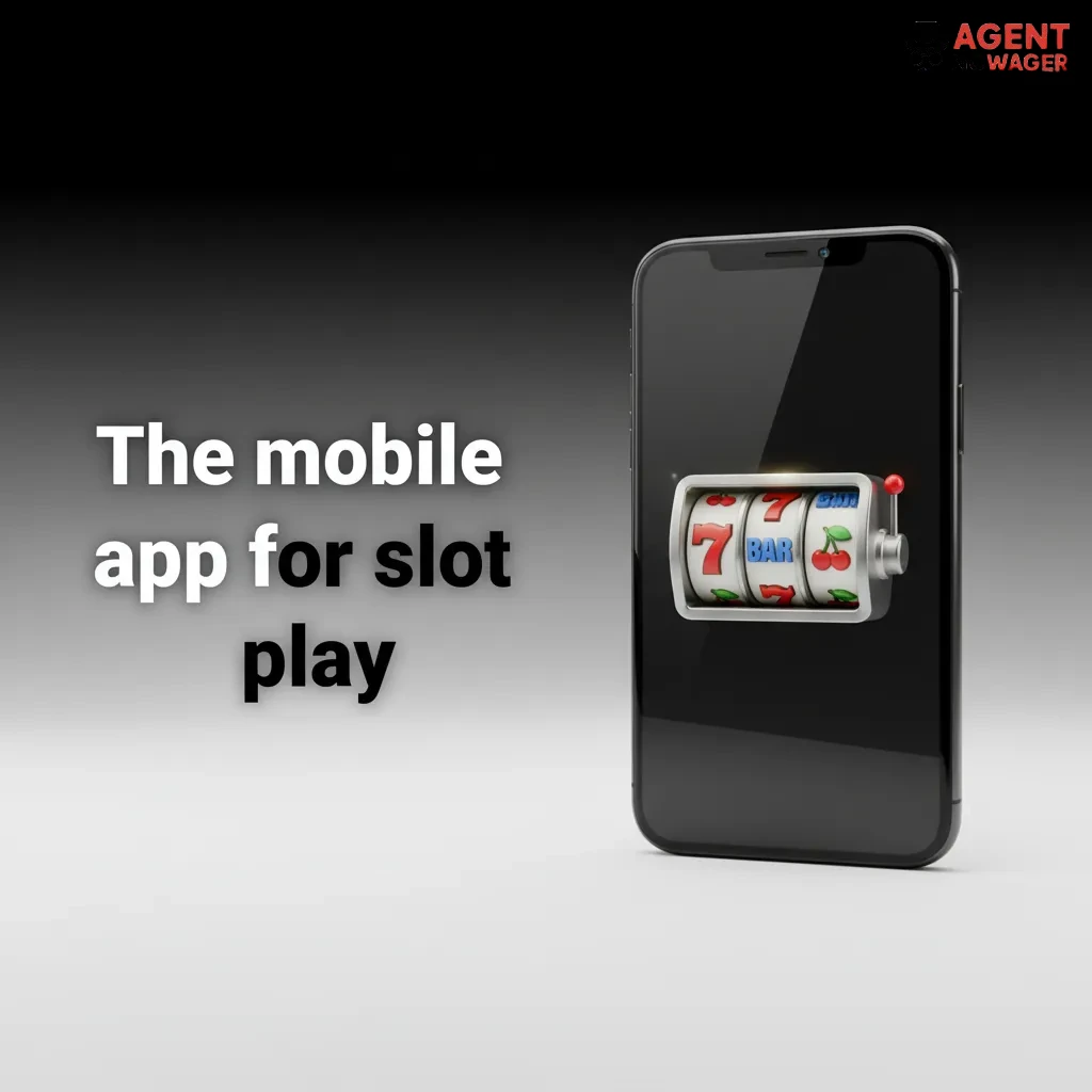 Phone showing slots lobby with provider, volatility, and theme filters; install via App Store or Google Play.