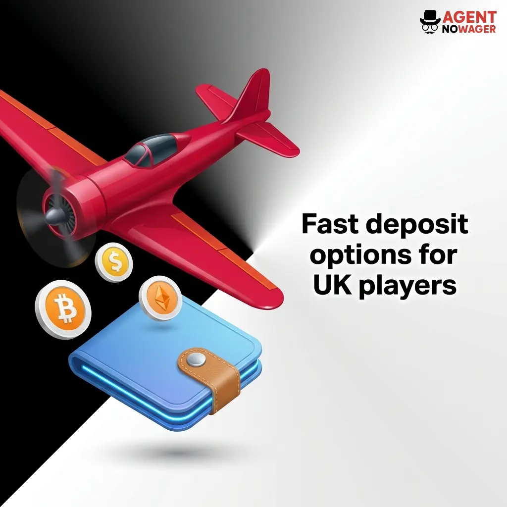 Fast deposit options for UK players including Visa, Mastercard, digital wallets, bank transfer, and USDT ERC20 crypto